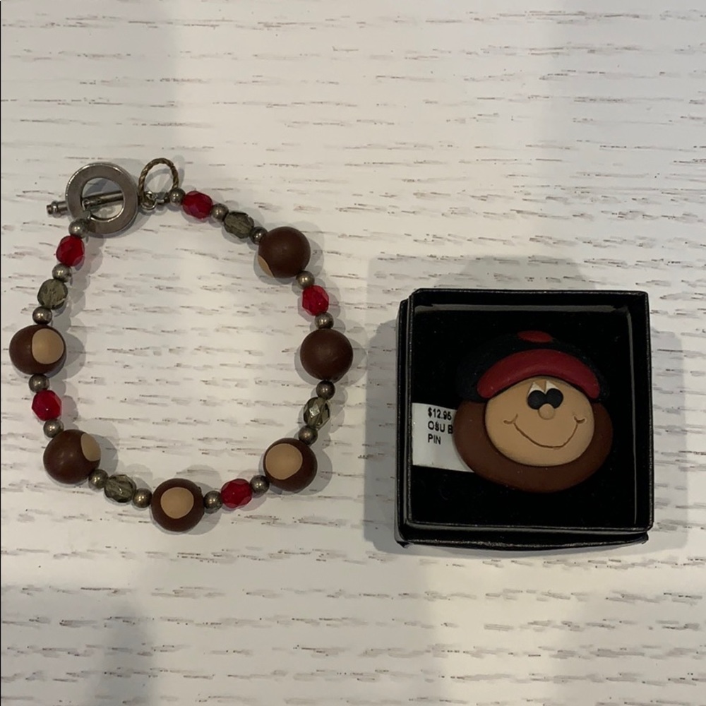 OSU buckeye bundle: pin, necklace, rah rag